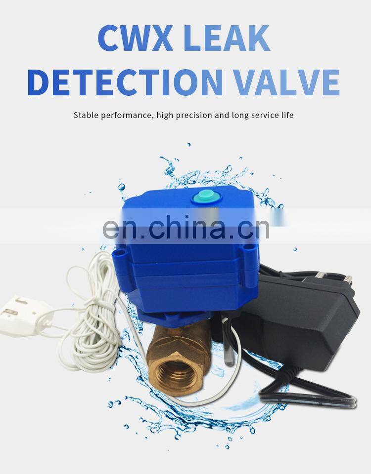 leak detector water shut-off valve Leaking Alarm with 1/2'' 3/4'' 1'' Brass Motorized Valve water leak detector and valve