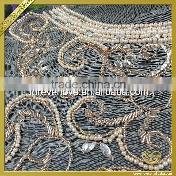 Wholesale handmade bridal rhinestone appliques custom embroidery patches for clothing FHA-053