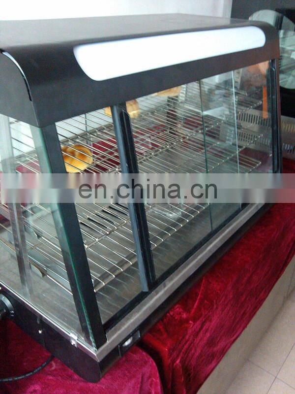 Hot fast food warmer glass display /food warmer showcase with sliding glass door