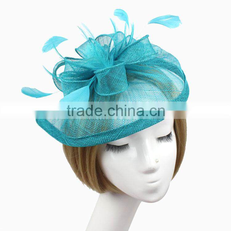 New Arrival Fashion Black Sinamay Base Fascinator Hat With Feather