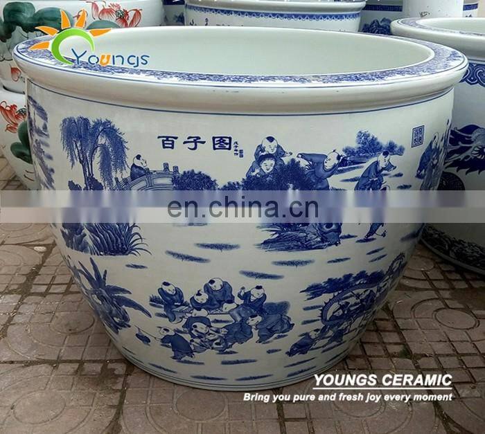 Large chinese blue and white ceramic flower pot for garden decoration