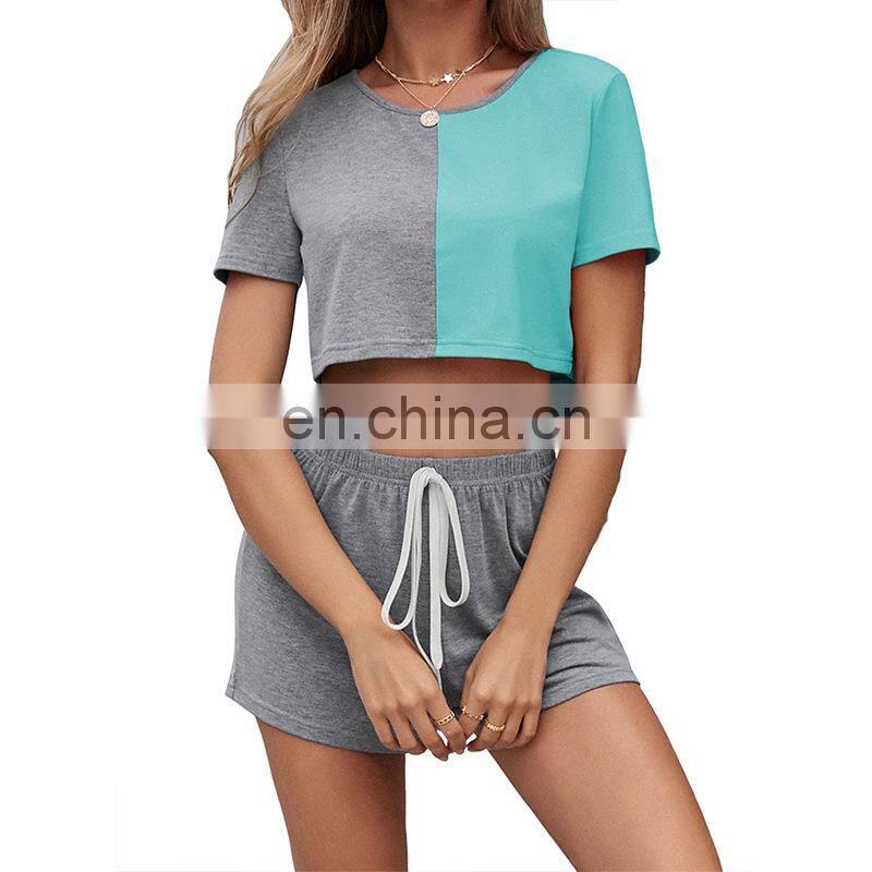 Manufacturer customized LOGO women's spring and summer new casual sports round neck t-shirt 2-piece jogging suit