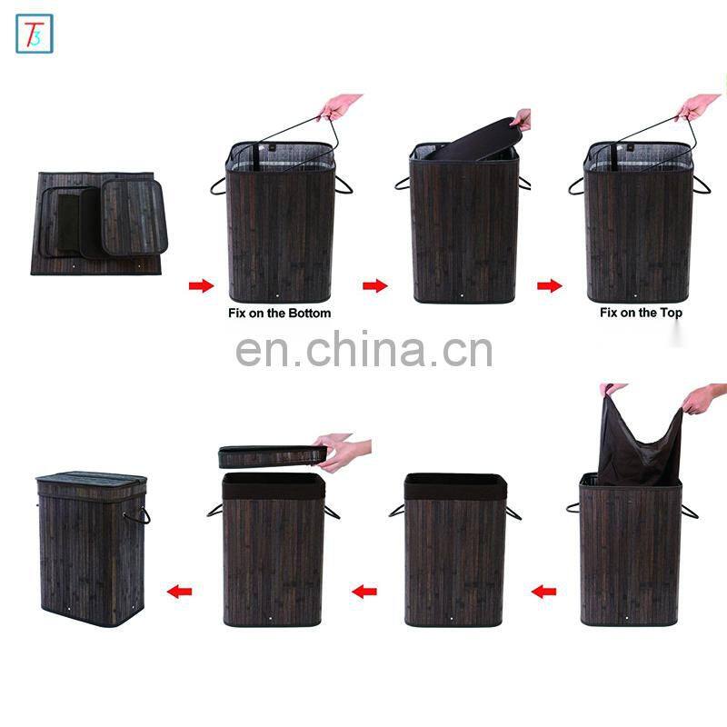 Bamboo Laundry Hamper Storage Basket Folding Dirty Clothes Hamper with Lid Handles and Removable Liner