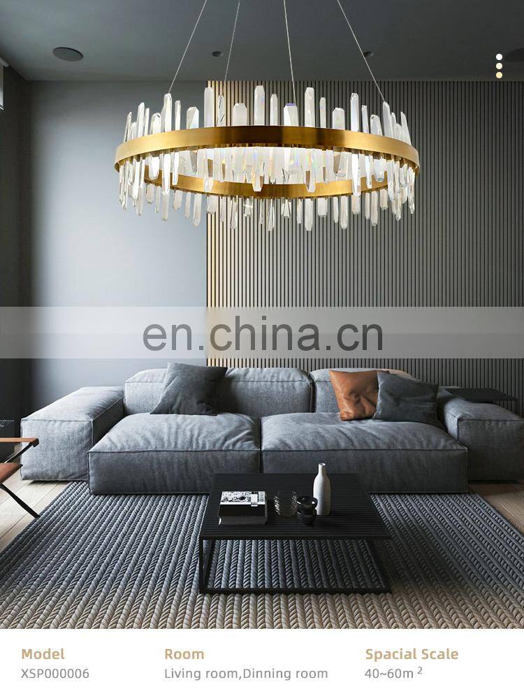 HUAYI Light Luxury Style Living Room Decorative Modern Gold LED Crystal Chandelier Pendant Light
