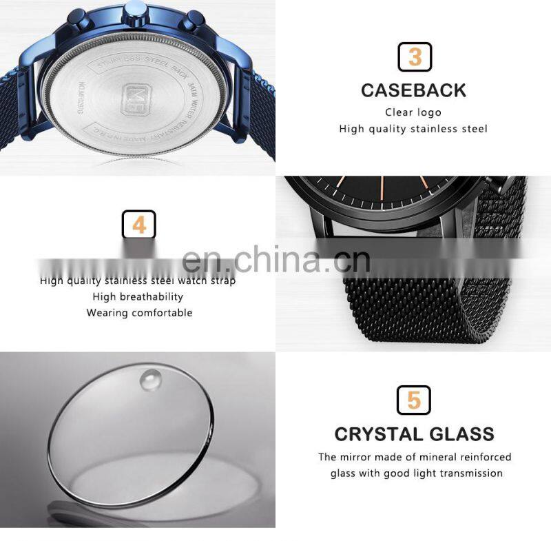 MINI FOCUS 0297G Fashion Men's Wrist Watches Luxury Design Quartz Watch Men 30m Waterproof Blue Stainless Steel Watch