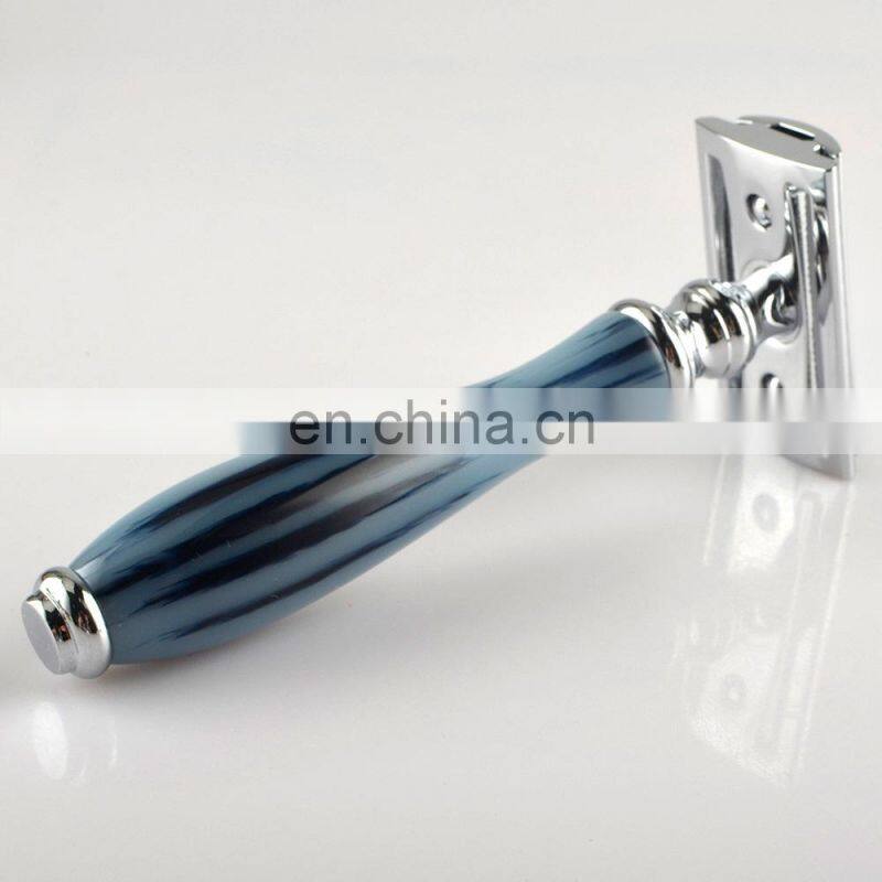 Classic Laser Custom New Design Blue Resin Handle Metal Eco-Friendly Barber Double Edge Blades Shaving Saftey Safety Razor