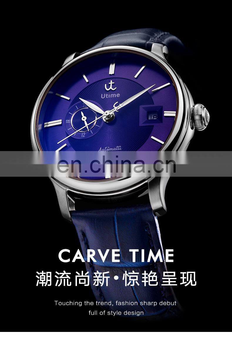 Utime Classic Automatic Mens Luxury Watch Men Wrist Sub Dial Calendar Date Display Leather Band U0039G Jam Tangan Pria