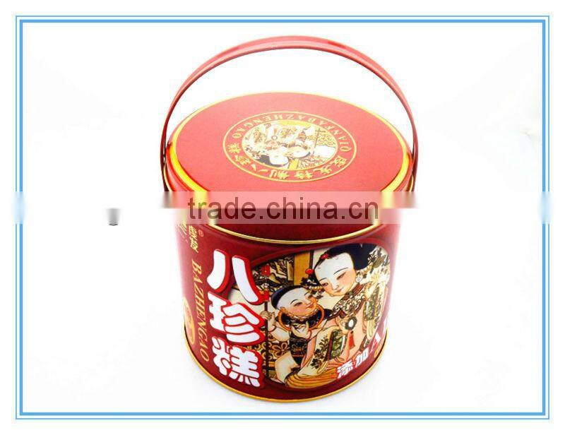 Superior new round tin box with handle for food