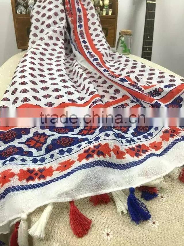 2016 New Digital Print Tassel Brim Lady Women Head Scarf Muslim