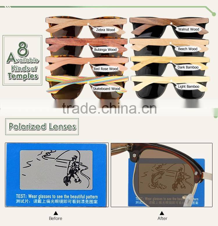 Combination sunglasses 2016 transparent green plastic frames mirror lens bamboo legs sunglasses