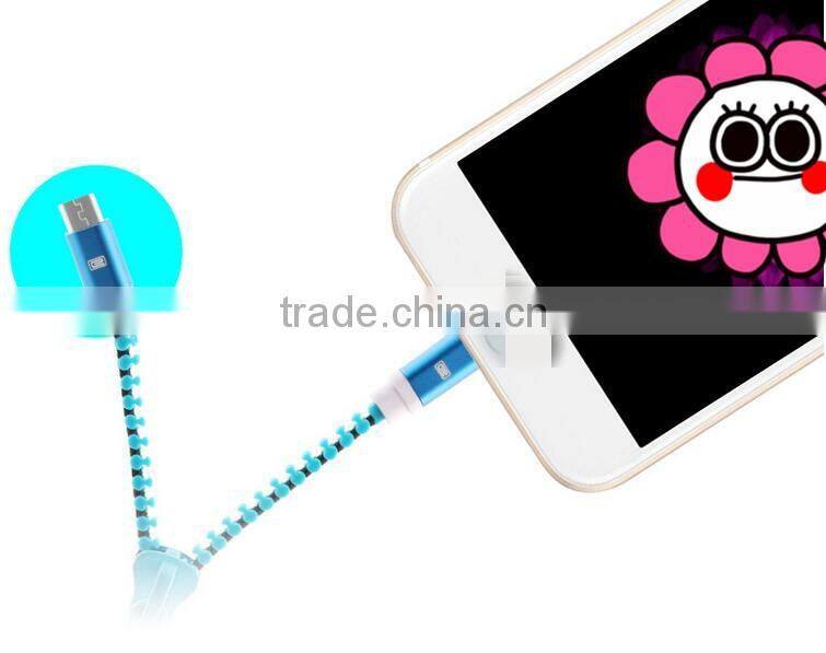 2016 hot 2 in1 Zipper USB Data Charging Cable for iPhone,for Samsung ,for android