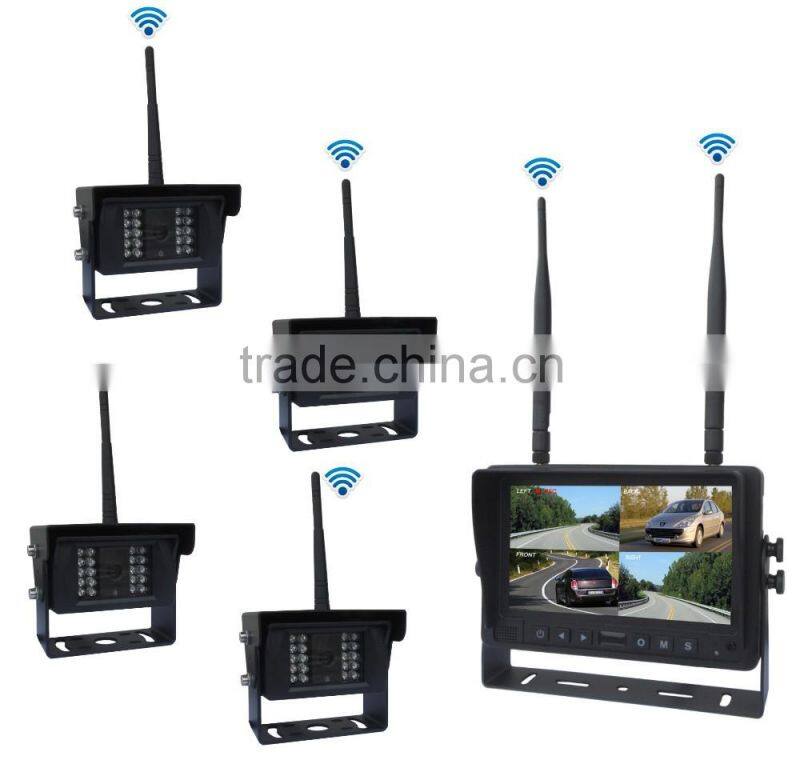 8languages Selectabl Digital Wirless Rear View Camera for Heavy Duty Truck ,Forklift with Good Night Vision 7" 4CH Quad Monitor