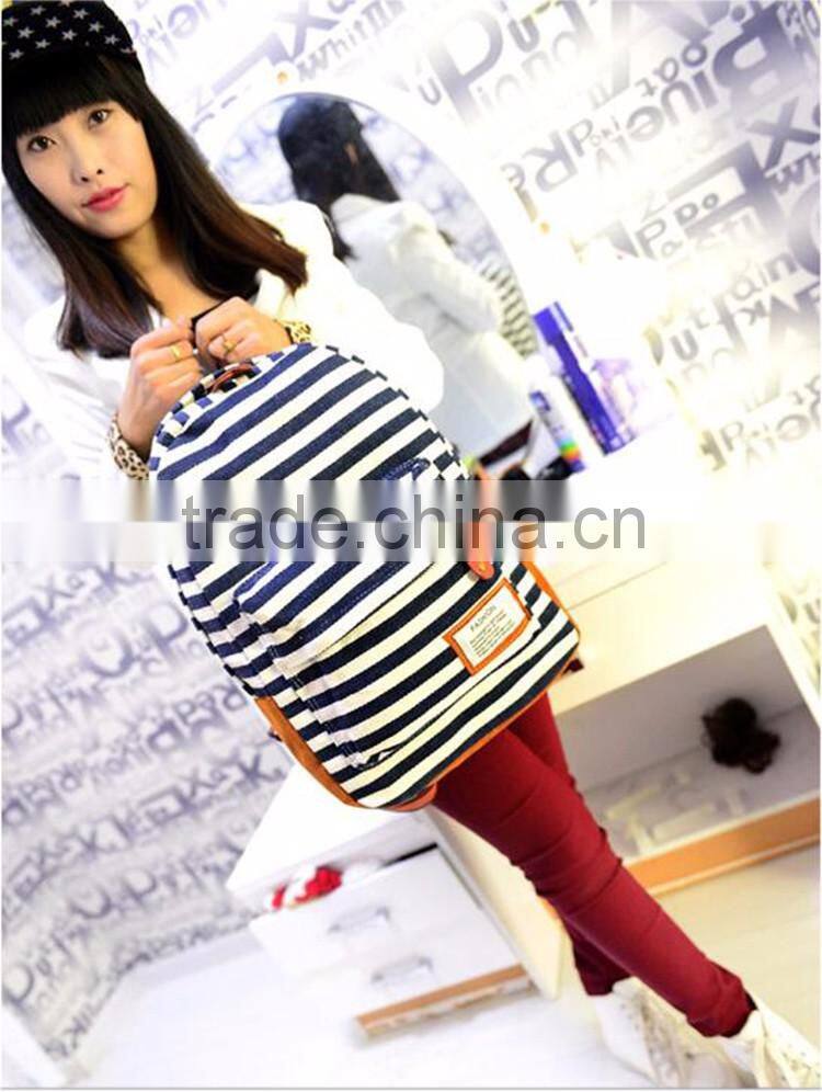 fashion simple strip for canvas backpack navy blue shoulder bag