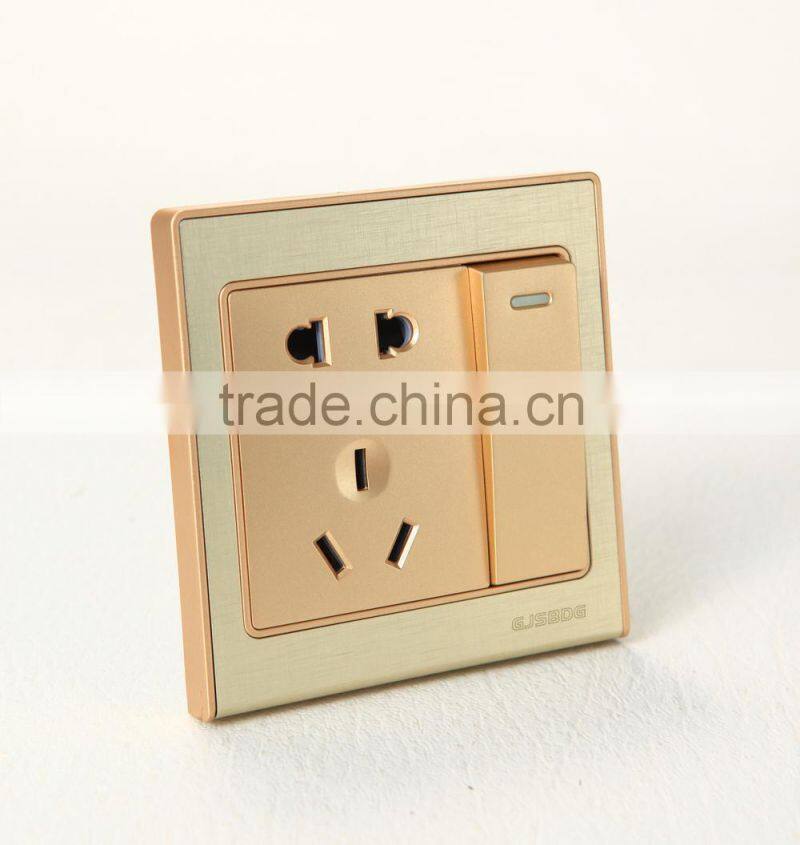 2015 hot 1 gang 1 way switch and 5 hole socket the modern European style switch socket are used together