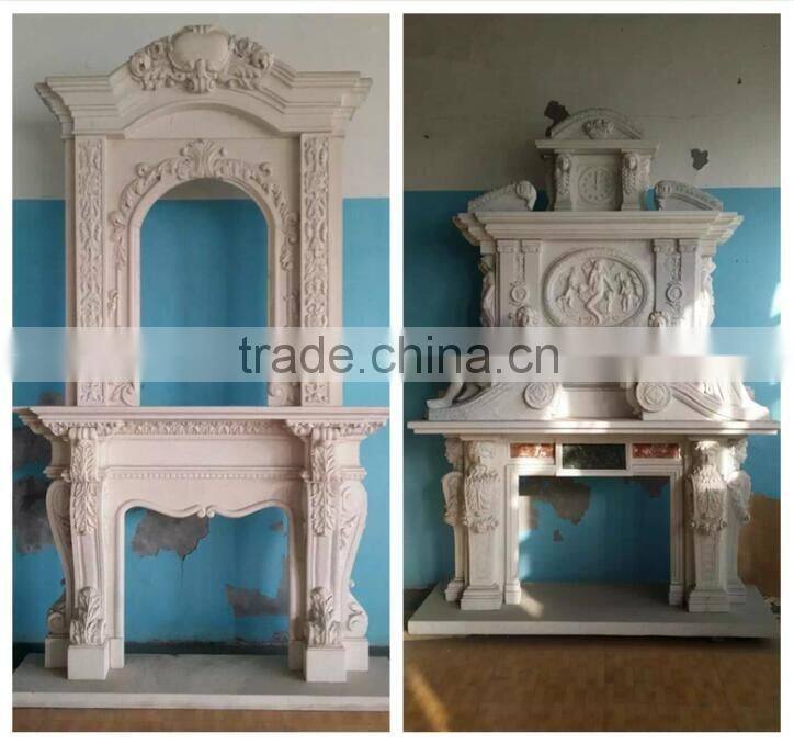 Natural white marble electric fireplace mantel