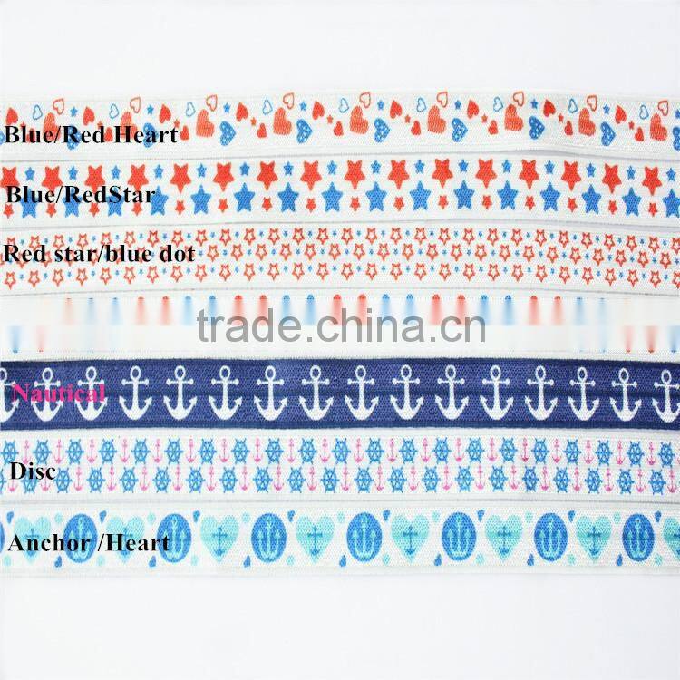 5/8 blue /red/ white star fold over elastic, FOE headband elastic for making diy hair ties, fold over elastic by the yard