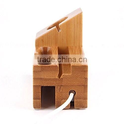 Keno Bamboo Wood Charging Stand with 3 USB Port Charging Mount Holder for Apple Watch and for iPhone 4S 5 5S 6 6 Plus