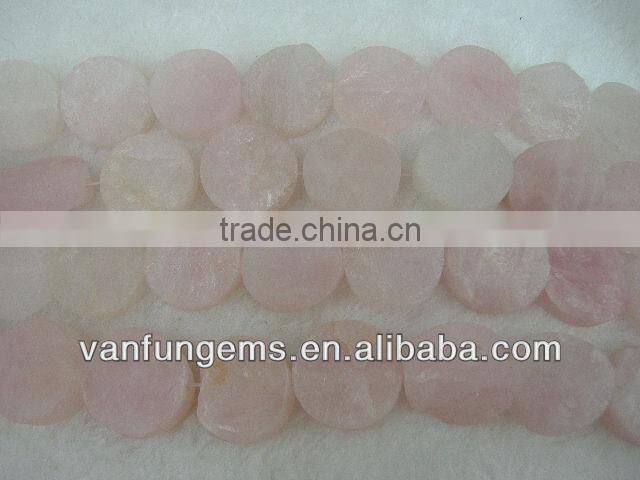 Natural gemstone round coin:16 inch 25mm rose quartz round coin