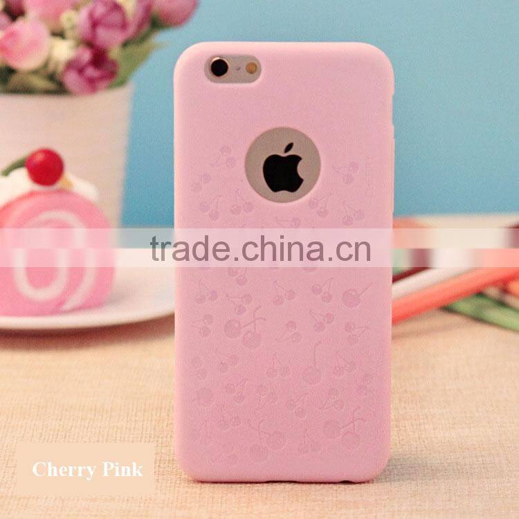 Ultra Thin Soft TPU Material with Cherry and Daisy Emboss Pattern Multi Color 360 Protective Back Cover for Iphone6 6plus