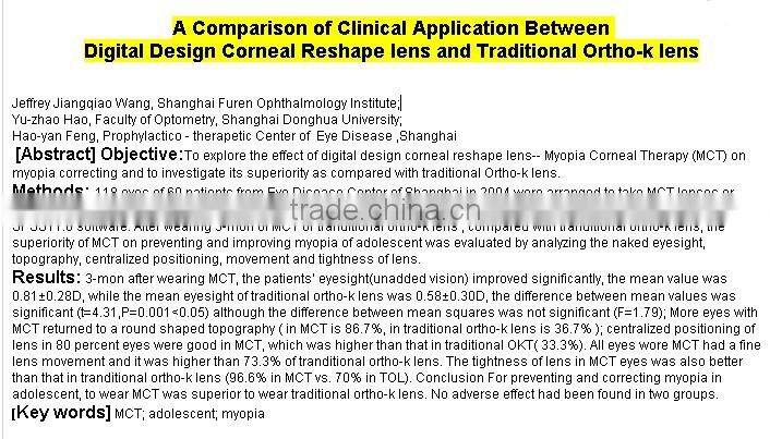 MCT Hard lens For low myopia/MCT lenses/no operation treat myopia,make your eyes normal
