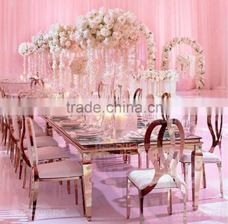 wholesale rose gold stainless steel wedding table square dining table