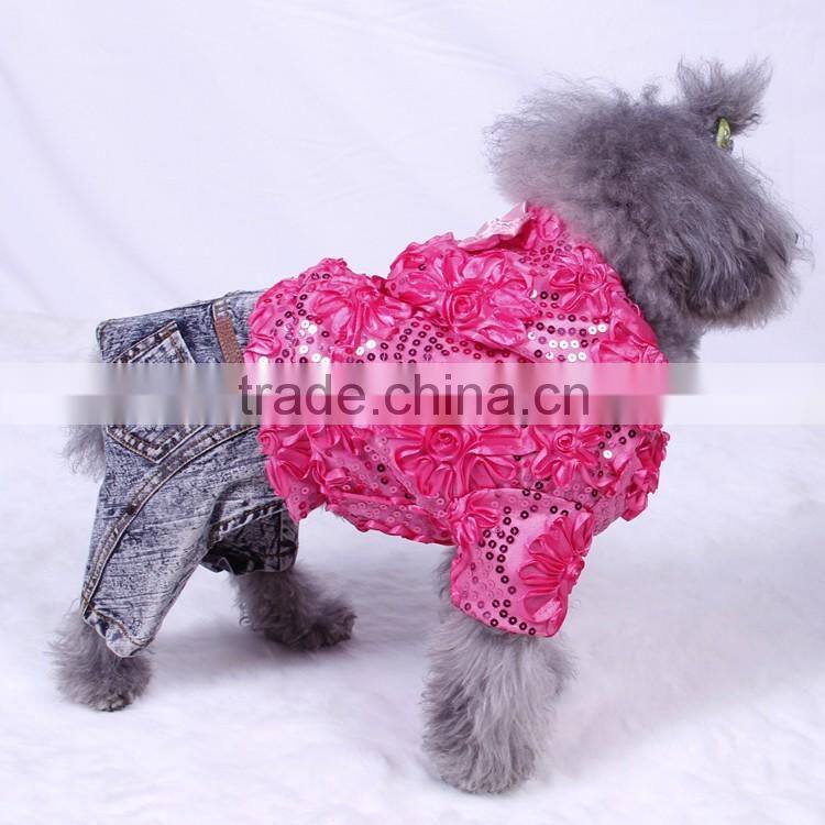 spring sequins yarn denim cloth dog apparels with four-legs