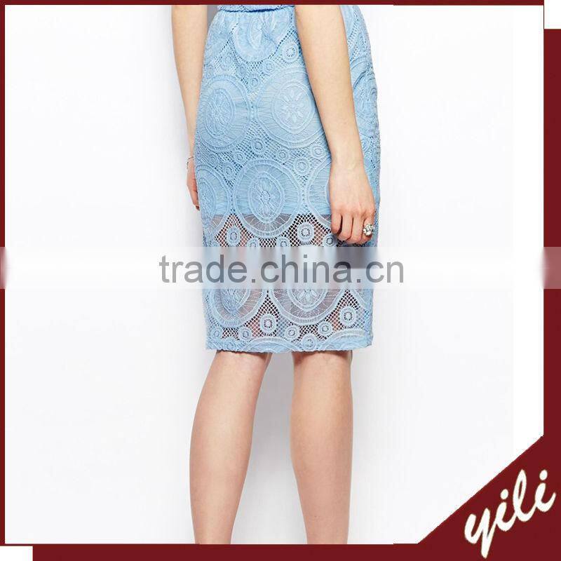 New design lace decorate ladies skirt suits 2014