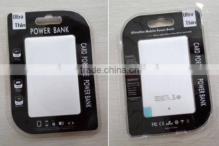 Easy carry promotional gift ultra thin 2500mAh credit card power bank with built in micro usb cable and i phone adapator