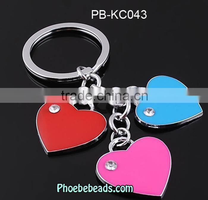 Wholesale Popular Bunch Three Heart Crystal Love Key Chain PB-KC043