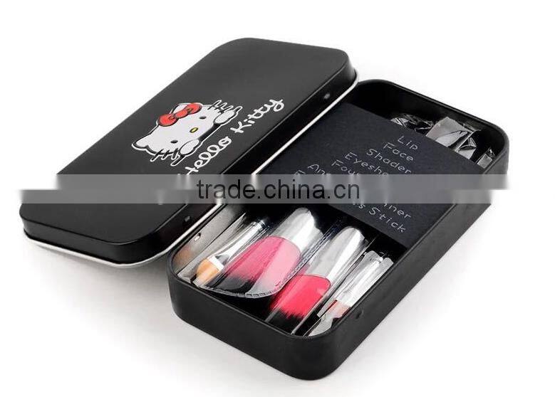 Mini 7pcs Tin box black Kitty make up bucket brushes makeup sets