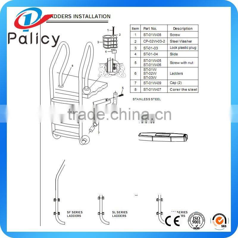 Swimming pool use stainless steel ladders, handrail pool ladders SL-215
