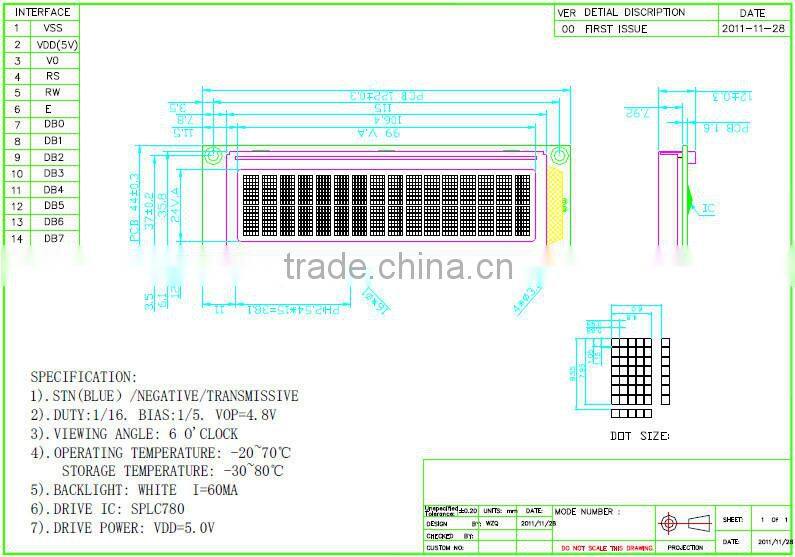 Bolong basic standard COB Stn 16X2 dot matrix character alphabet table two IC lcd display moudle with green/blueled backlight
