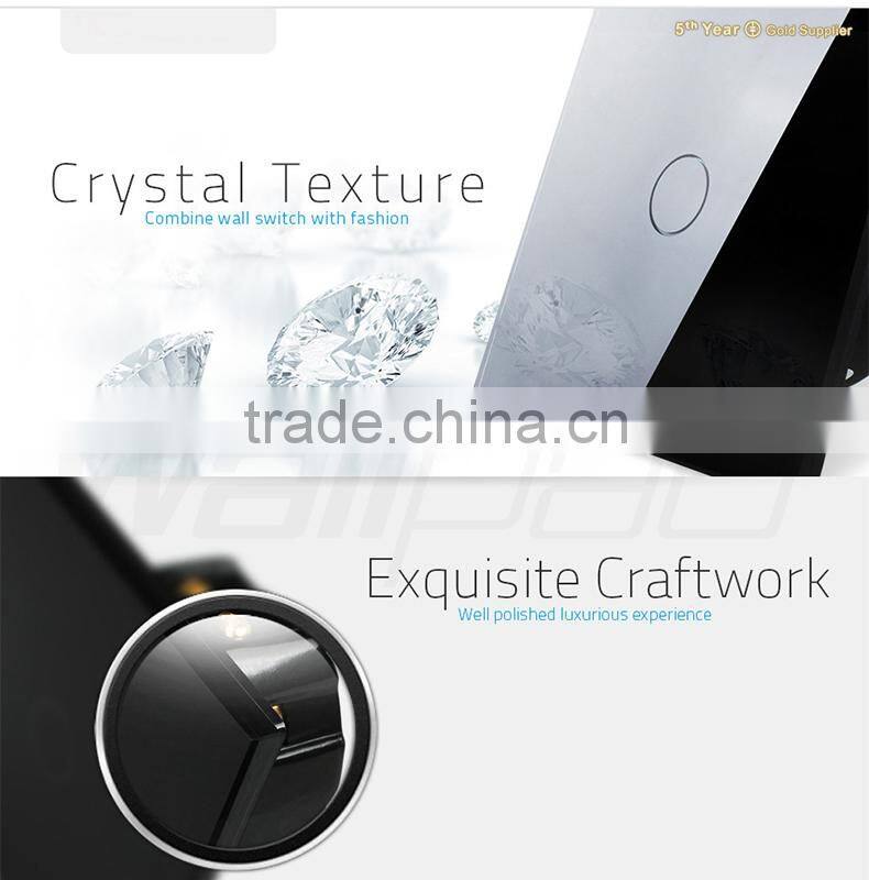 Wallpad Modern LED Waterproof Black Crystal Glass 110~250V 3 SpeedTouch Screen Wiring Ceilling Fan Regulator Switches