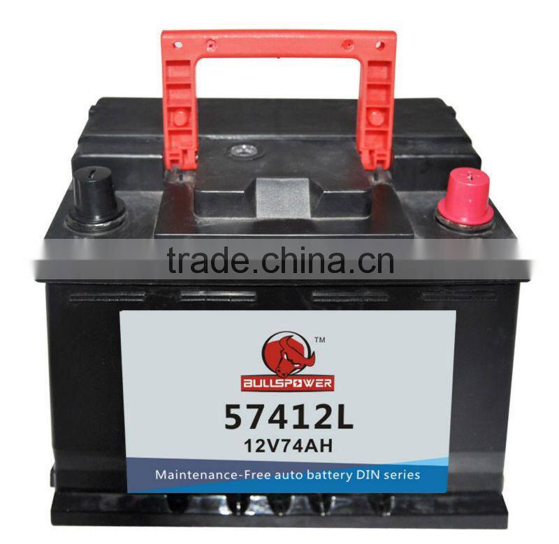 High quality Car battery 57412L DIN Standard 12v74ah 12v battery for manufacturer