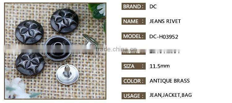 2016 decorative rivets garment rivet custom metal button for jean jacket