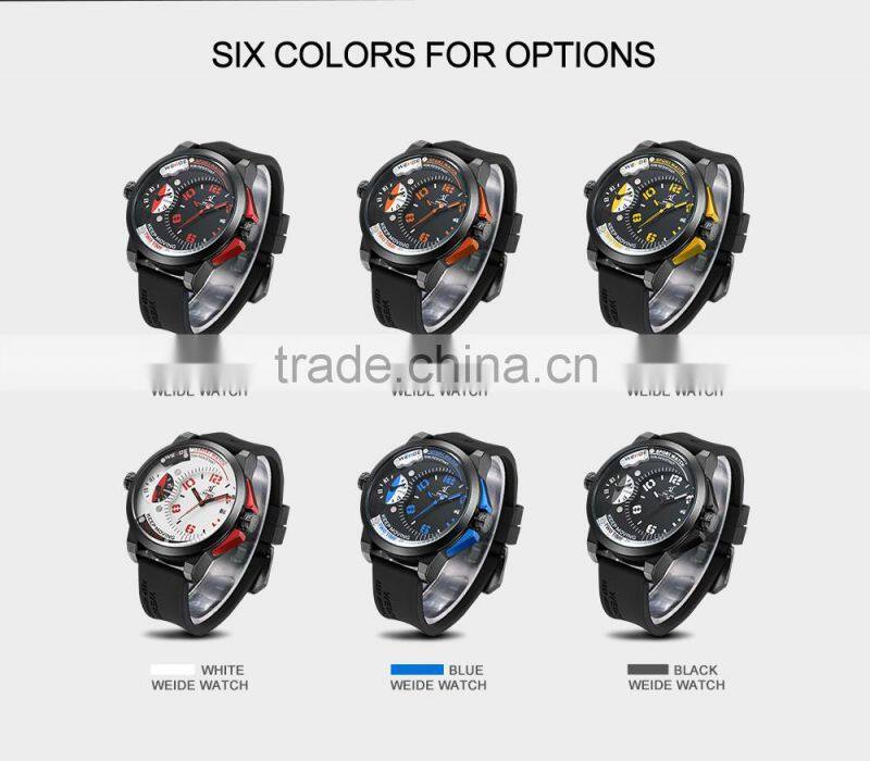 2015 WEIDE Hot-selling Men Sport Watches UV1501 With Quartz Watch Silicone Gel band 3 ATM Water Resistant