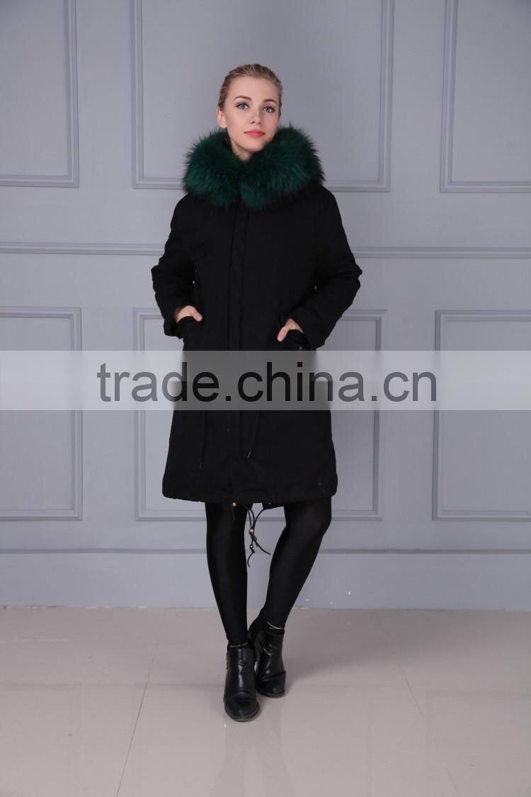 new arrival high quality natural fox fur lined long parka with natural raccoon collar