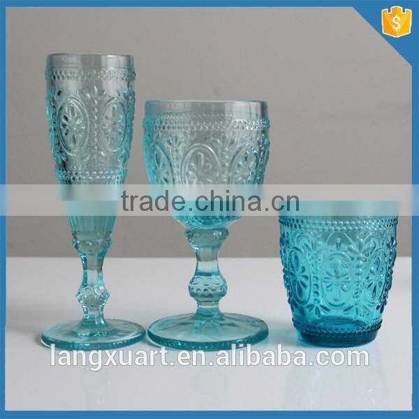 antique Set of Goblet Wine Glass engraved hand press drinking glass set