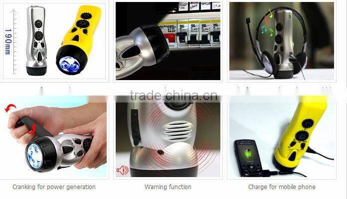 Hand Crank Dynamo Emergency Radio Flashlight with Charger and Warning