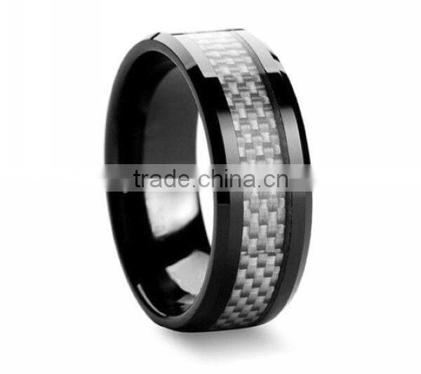 fashion black carbon fiber inlay men tungsten ring #44002