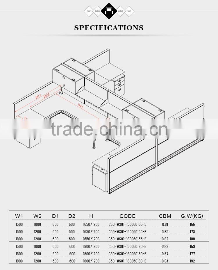 European Style Frosted Glass Partition Workstation With Overhead Cabinet