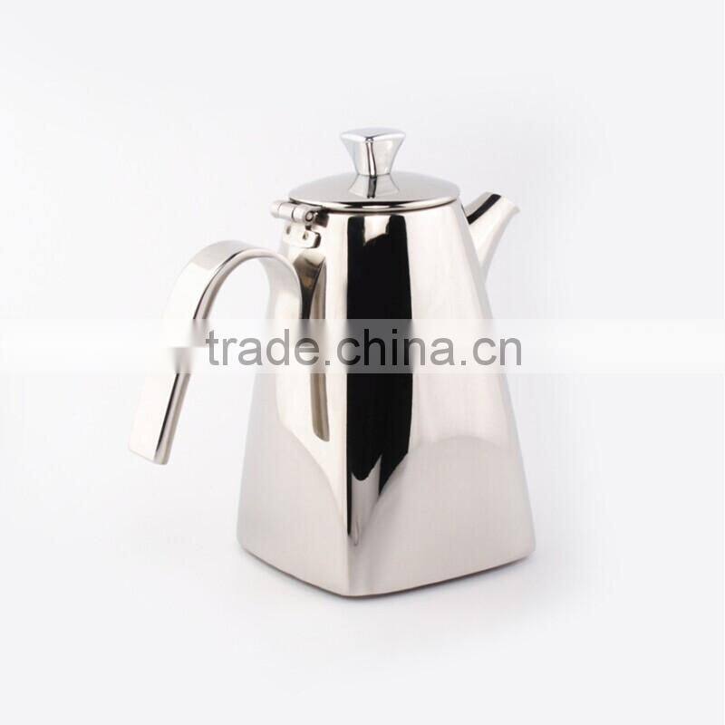 unique design high quality cheap stainless steel 18/8 mirror finish food safety 600ml square tea pot/water kettle