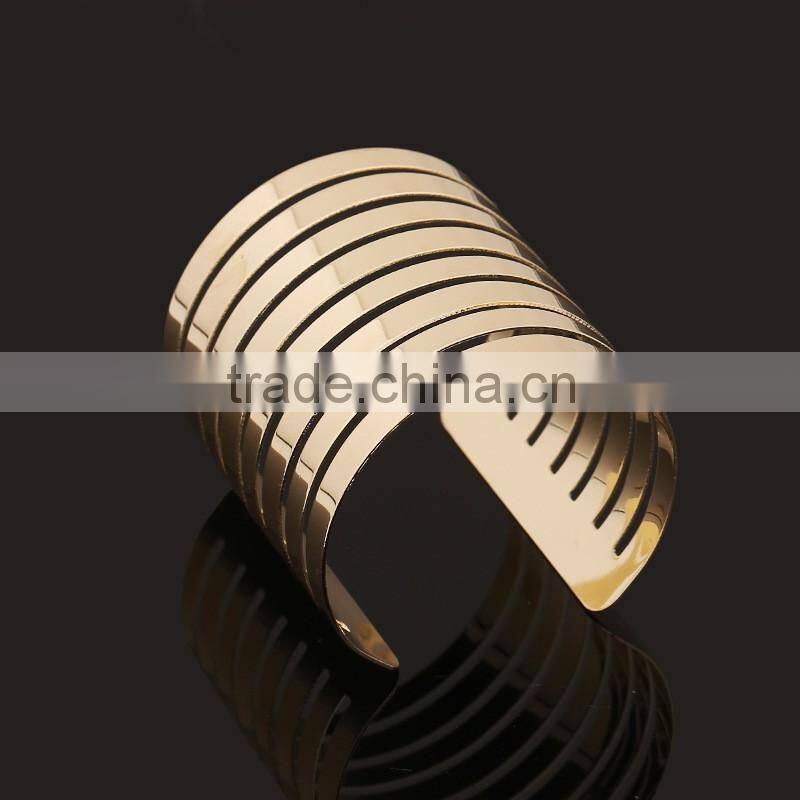 High Quality Women Europe and America Exaggerate Gold Metal Weave Bracelet Wide Bangles Fine Jewelry Cuff Bracelets
