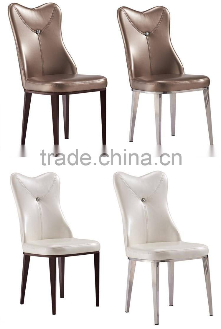 Concaved headrest dinning chair with white glossy PU covering and iron legs
