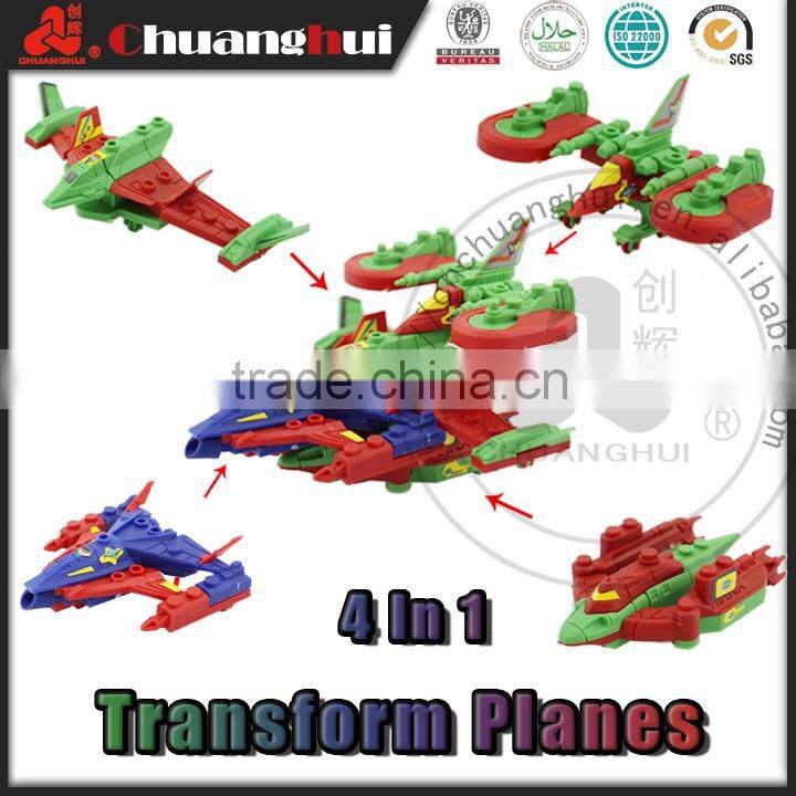 3 in 1 Reconfigurable Warplane Building Block Toys with Candy