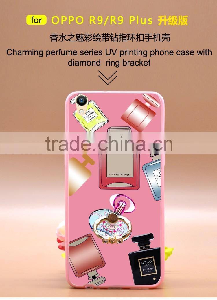 Fashion Luxury Perfume TPU+PC Hybrid Phone Case Built-in Ring Bracket For Oppo R9 Plus