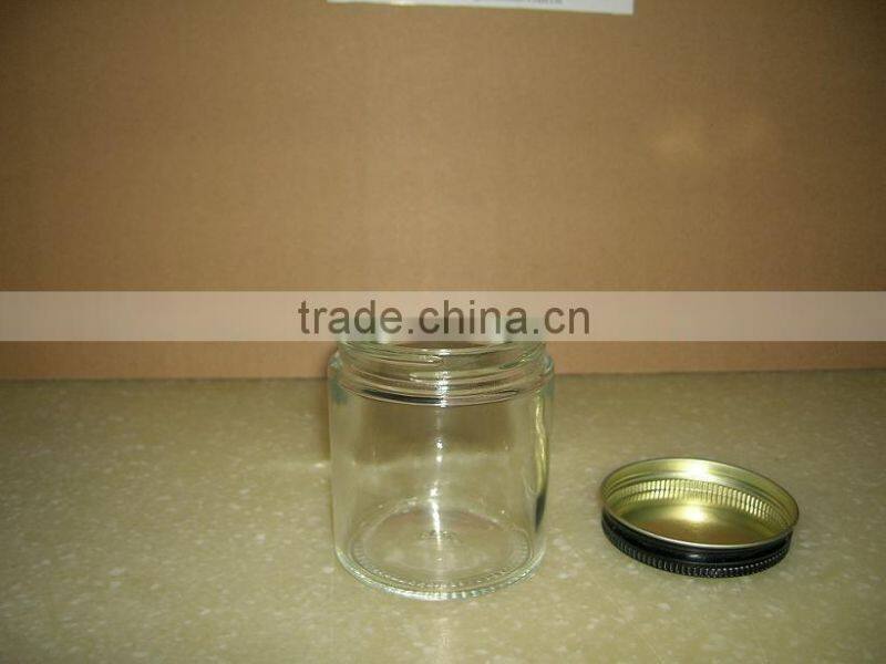 clear glass salsa jar and jam jar