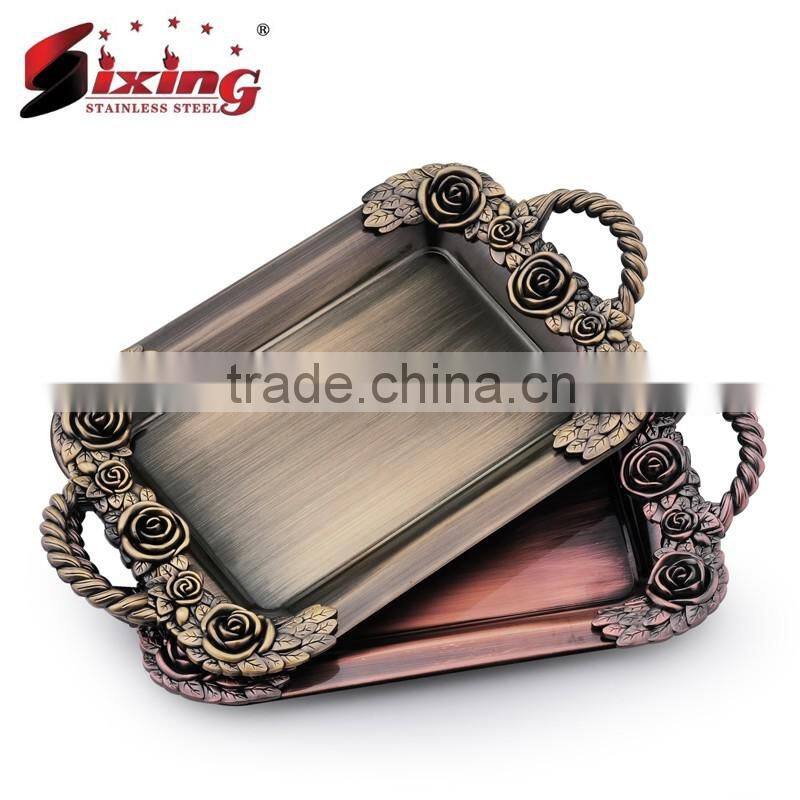 Popular Arab Copper Plated Serving Tray With Two Handles