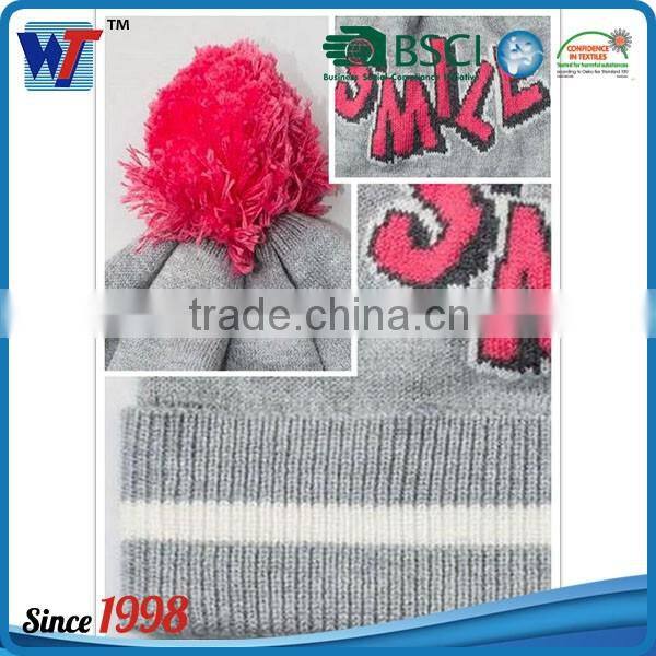 100 Acrylic thick knit beanie cap and golves set smile beanie hat