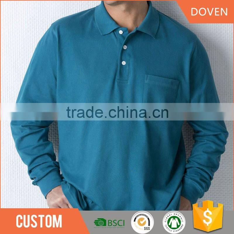 Long sleeve polo shirt with front chest pocket